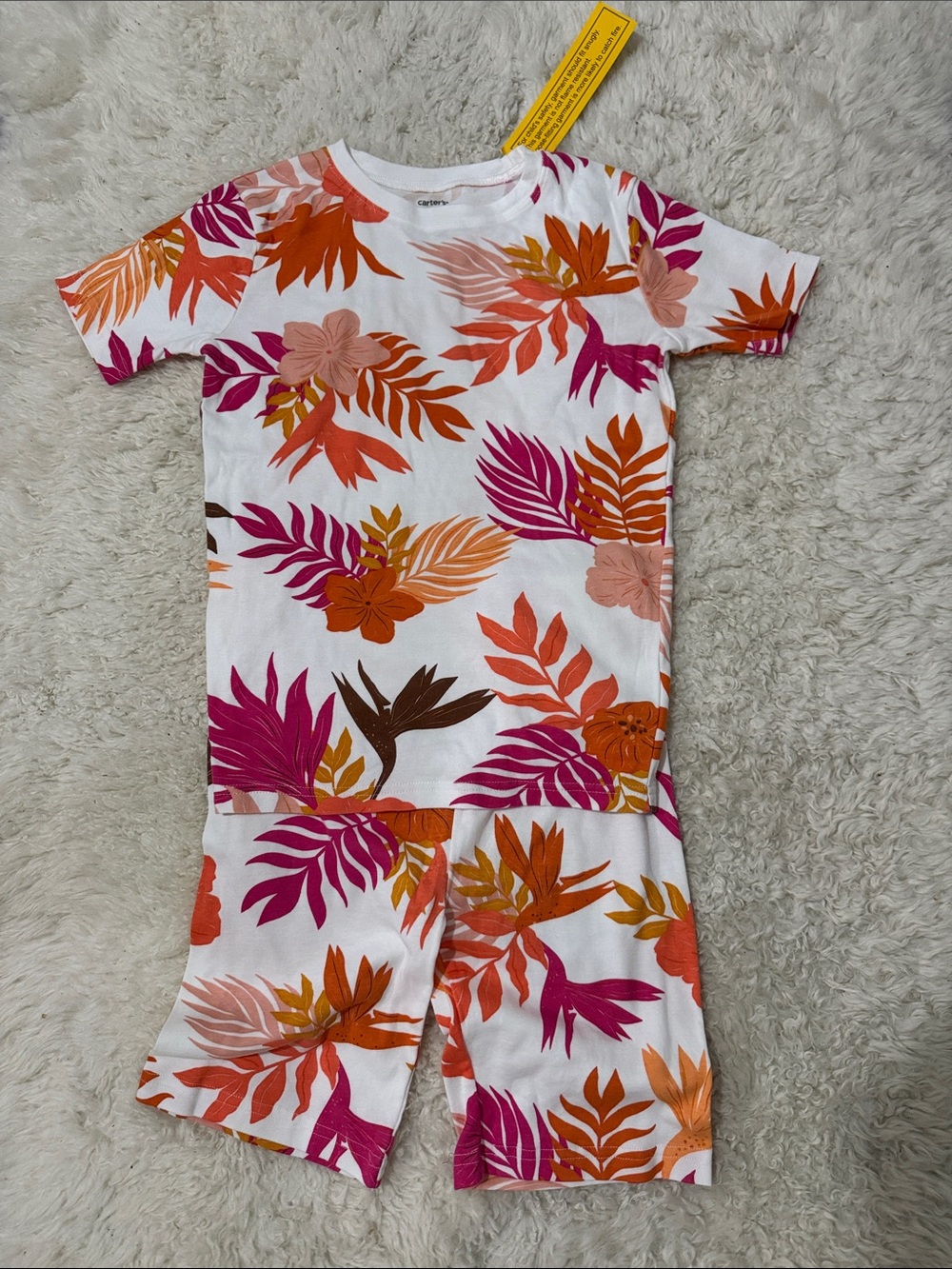 NWT Carter's Kid Floral Leaf Short Pajama Set - White with Pink & Orange